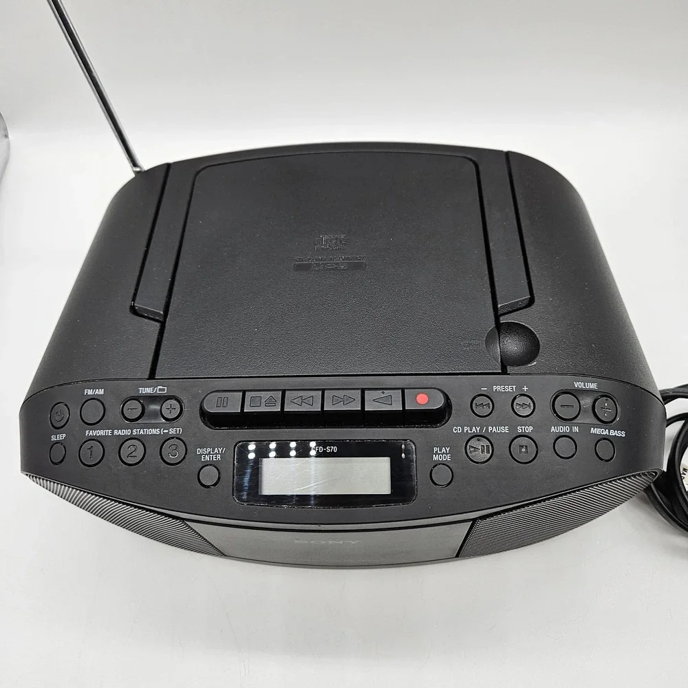 Sony CFD-S70 Portable CD Cassette Boombox AM/FM Radio Tested Works AC Cord Black